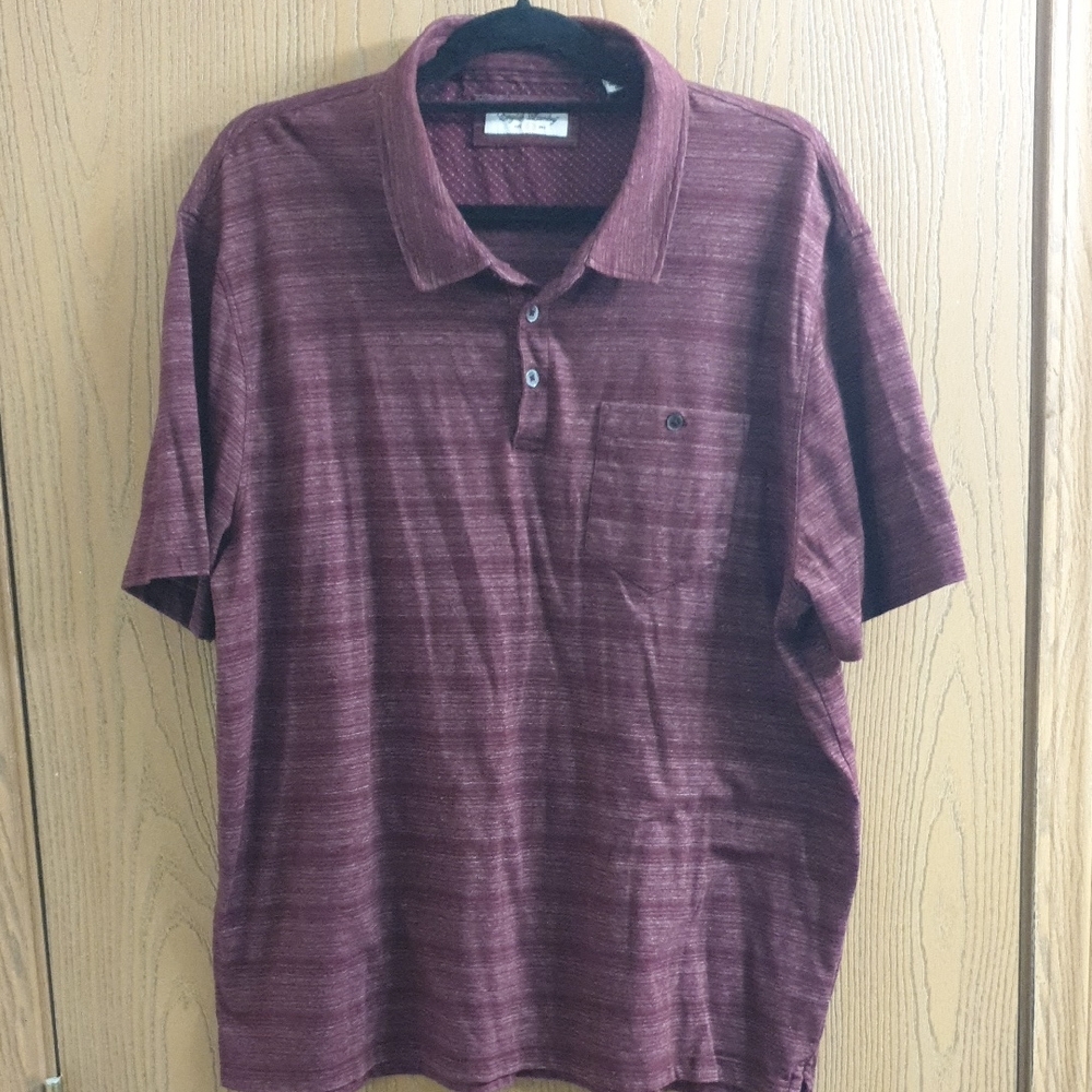 English Laundry Men's Polo in Maroon Striped Knit